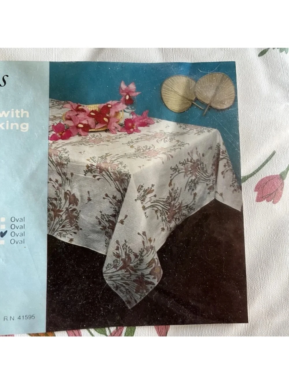 Floating Gardens Vinyl Flannel Tablecloth Vintage 60” x 84” Lily Floral New Open